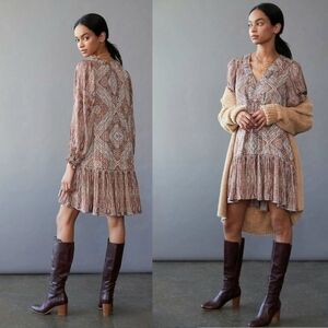 Anthropologie Sabia Geo Paisley Patterned Mini Flounce Dress Womens Size MediumP